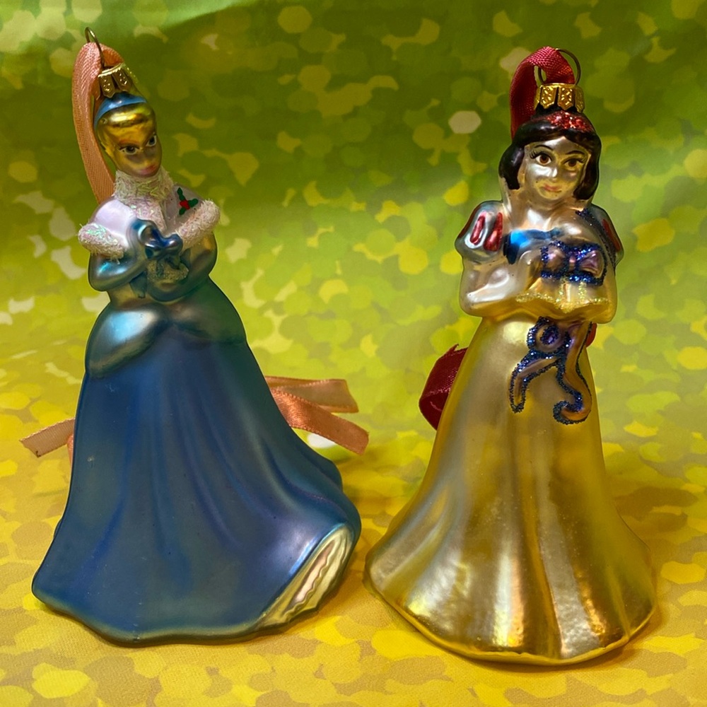 Disney Cinderella & Snow White blown glass ornaments